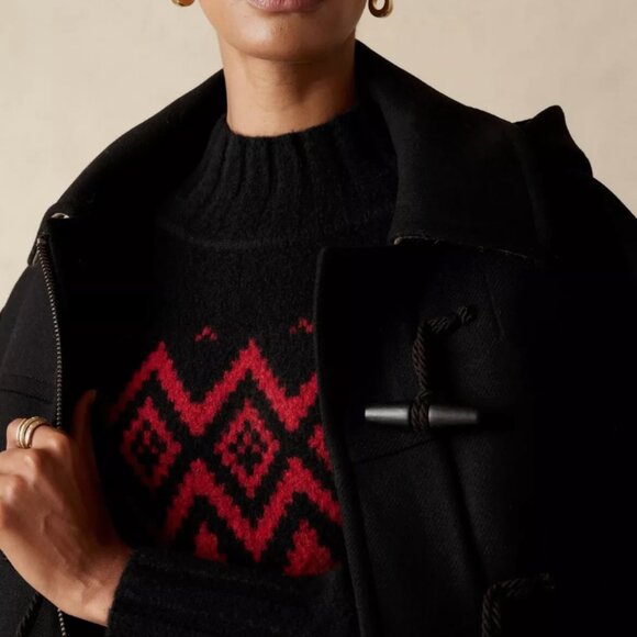 Banana Republic Wool Yak Black Red Turtleneck Fair Isle Knit Sweater Dress Small - Picture 6 of 6